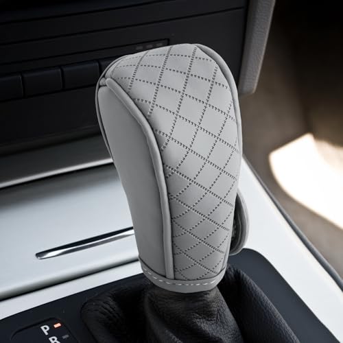 vvag Leather Car Gear Shift Knob Cover,Anti-Slip Handle Cover for Shift Lever Protection,Gear Stick Protector Universal Auto Interior Accessories for Most Cars, SUVs, Trucks (Grey) - color: Gray