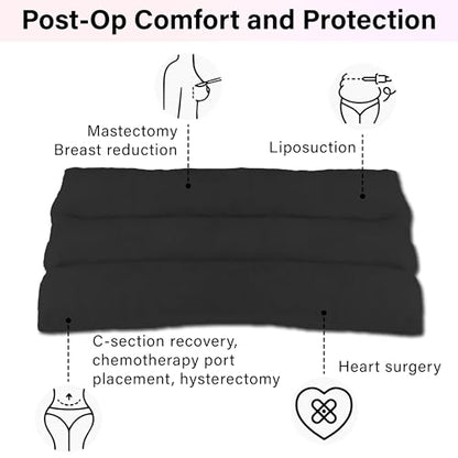 Mastectomy Seatbelt Pillow, Seat Belt Pillow Post Surgery, port pillows for chemo patients seatbelt, Seat Belt Cushion for Heart Surgery Recovery, Hysterectomy Abdominal Incision Recovery Seatbelt - color: Black