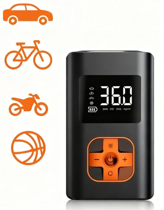 Tire Inflator Portable Air Compressor, 150PSI Air Pump for Car Tires with LED Light, Cordless Tire Pump with Digital Pressure Gauge, Tire Inflator for Car, Bike, Motorcycle, Ball (Orange-little) - color: Orange-little