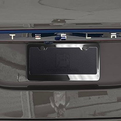 Graphite T304 Stainless Steel License Plate Frame – 8K Mirror Polish Finish, Rust-Resistant, Slim Design, Universal Fit, Includes Screw Caps, Washers & Stainless Steel Screws for Front or Rear Plates - color: Graphite