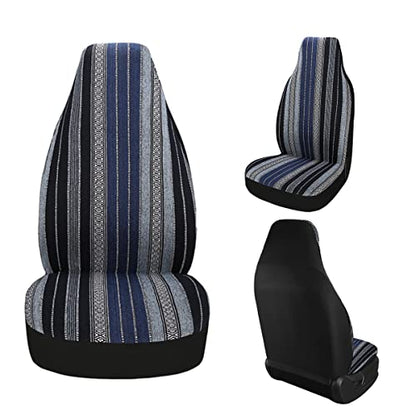 Baja Saddle Blanket Car Seat Covers 2PCS Front, Breathable and Washable Striped Woven Automotive Vehicle Seat Cover, Universal Seat Cover for Sedan, SUV, Truck, Airbag Compatible - color: High Back Blue Baja, size: Front