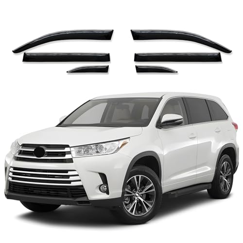 Side Window Visor 6 Piece Set for Toyota Highlander 2014 2015 2016 2017 2018 2019 Safe RAIN Out-Channel Guard Deflector Window Deflectors Vent (for Highlander 14-19 6-Piece Set Chrome)
