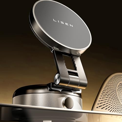 LISEN for iPhone 17 Portable Electric Vacuum Suction Phone Holder for Car MagSafe, Magnetic Phone Holder for Car Suction Cup Phone Mount Foldable for iPhone 17 Pro Max Air /16/15/14/13/12 Kits - color: silver