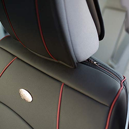 FH Group Back Seat Faux Leather Car Seat Cover - Universal Fit, Rear Seat Covers for Cars with Rear Split Bench, Car Seat Cushions for SUV, Sedan, Van, Black Red Trim - color: Black Red Trim, style: Rear Set