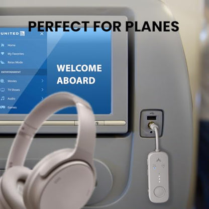 Avantree Relay - Premium Airplane Bluetooth Adapter with Advanced Qualcomm Chipset, 2 Headphones Support, 25hrs Play Time, aptX Adaptive & HD Audio Transmitter for Airpods, Bose & Travel Flight - color: 4-Sandstorm Beige