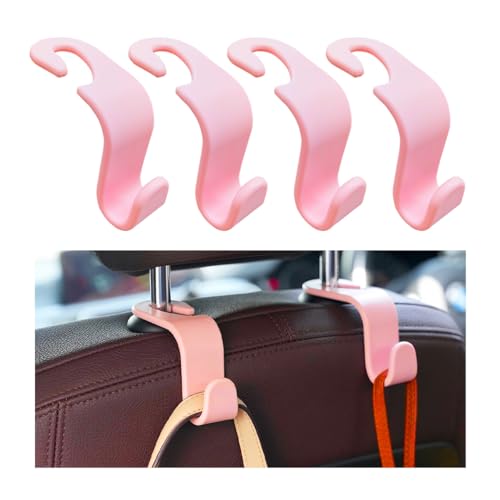 povtii 4PCS Car Seat Headrest Hook, Auto Back Seat Hanging Storage Organizer, Vehicle Seatback Hanger Holder for Purse Handbag Coat Umbrella, Universal Interior Car Accessories (Light Pink) - color: Light Pink