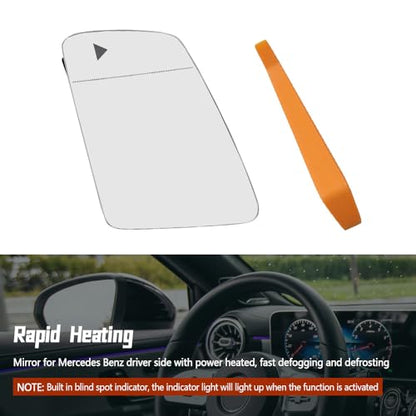 LH Heated Mirror Glass Fit for Mercedes Benz A Class B C Replace A2128102121, with Blind Spot Detection Left Driver Side - size: Left Side
