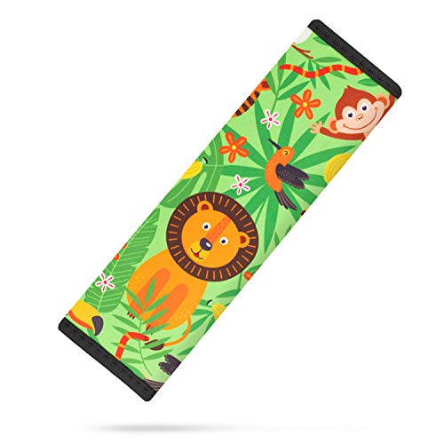 YR Seat Belt Cover for Kids, Soft Comfort Seat Belt Cushion for Children, Cute Cartoon Pattern Car Seat Belt Pads Cover for Girls and Boys, 1 Pack, Jungle - color: Jungle