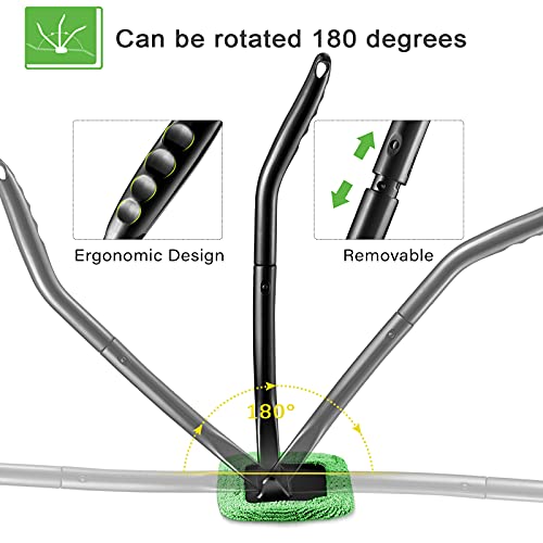 Frienda 2 Set Windshield Cleaner Tool Inside Car Windshield Cleaning Wand Auto Window Cleaner with Detachable Handle, 8 Reusable Microfiber Pads and 2 Spray Bottles for Car Interior(Green) - color: Green