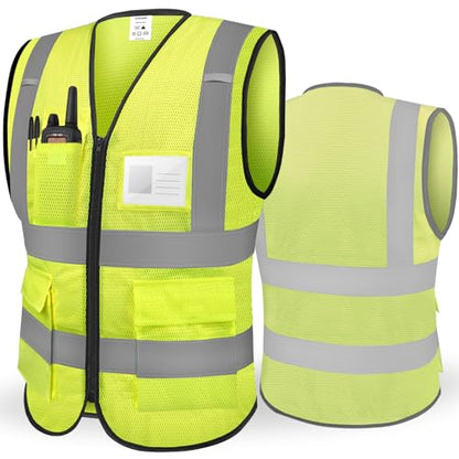 TICONN Reflective Safety Vest High Visibility Class II Mesh Vest for Women & Men Meets ANSI Standards - color: Yellow, size: Large