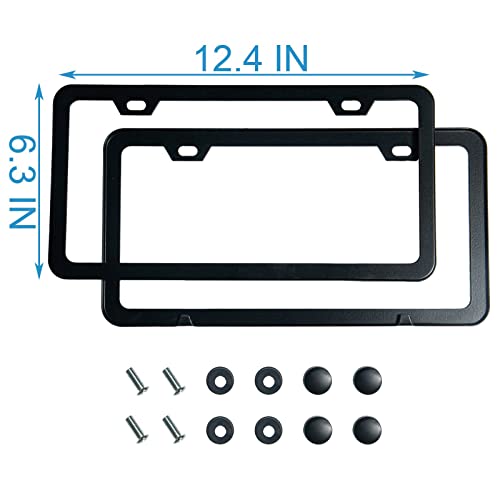 2PCS Premium Matte Black License Plate Frames, Solid Rust-Proof Aluminum Holder with 2 Holes, Universal Car Frame for Women and Man, Including Screws, by Lengnoyp. - color: black