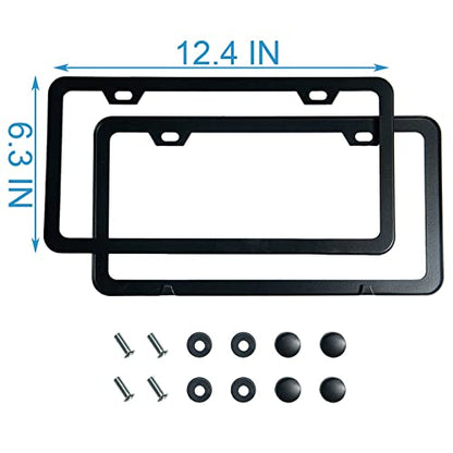 2PCS Premium Matte Black License Plate Frames, Solid Rust-Proof Aluminum Holder with 2 Holes, Universal Car Frame for Women and Man, Including Screws, by Lengnoyp. - color: black