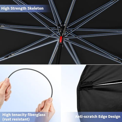 Car Windshield Sun Shade - Universal 55"x31" Front Window Sunshield with Heat-Blocking Titanium Coating, Compact Umbrella Design, for Sedan, SUV, Truck