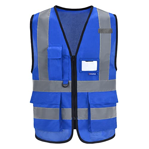Big and Tall Blue Safety Vest 6xl 7xl 8xl Reflective Work Vest blue 7 Pockets,6XL-8XL - color: Blue, size: 6X-Large
