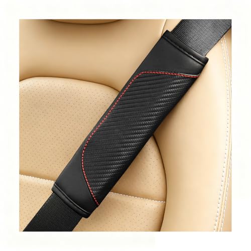 2PCS Carbon Fiber Car Seat Belt Cover, Leather Comfortable Soft Vehicle Seatbelt Pad for Shoulder & Neck, Automotive Interior Seat Strap Cushion Mat, Universal for SUV Sedan Truck (Black) - color: Black