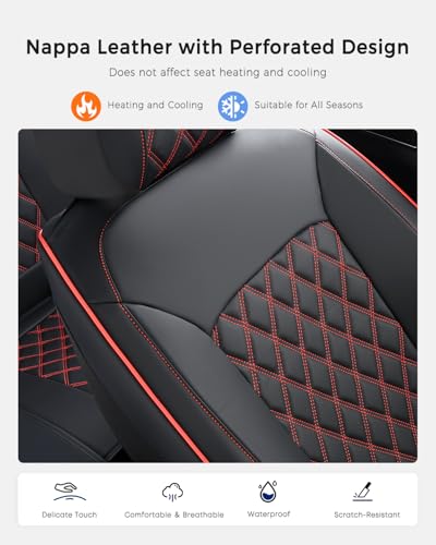 Huidasource Seat Covers, Nappa Leather Car Seat Covers, Velcro Adjustable, Compatible with Airbags, Child Seat, Seat Belts, Fit for Most Cars, Vans, Trucks, SUVs (Full Set/Black&Red) - color: 01FS# Black & Red01, size: 5pcs Full Set