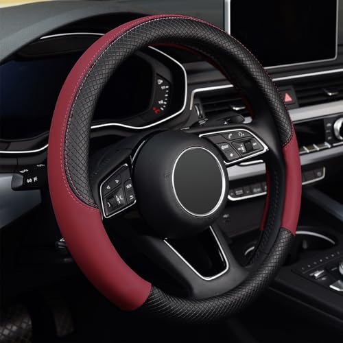 LABBYWAY Steering Wheel Cover, Universal Fit 15 Inch Microfiber Leather Car Wheel Protector, Anti-Slip, Claret - color: black&claret