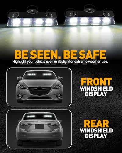 HLauto 2002L Emergency Dash Strobe Lights: White Safety Lights, Flashing Warning Hazard Windshield Visor Traffic Light Bars for Trucks, Construction Vehicles (2x8.5 inch, 48LED) - color: White