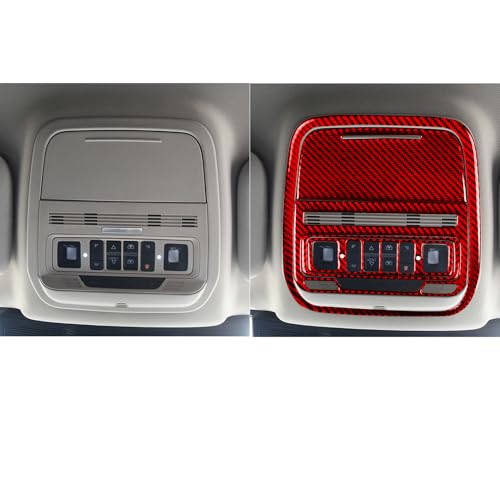 Real Red Carbon Fiber Car Front Row Roof Reading Light Control Panel Sticker Set Auto Interior Trim Compatible with Ford Explorer(U625)XLT/Limited/ST/Platinum/Platinum Hybrid 2020 2021 2022 2023 - color: Front Reading Light Panel Set