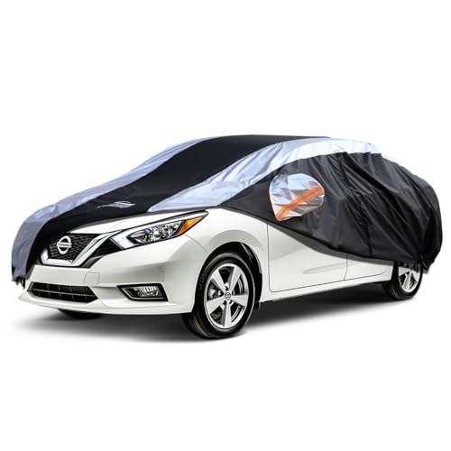 Versa Car Cover Waterproof All Weather with Silver Strip Design, Custom Fit for Versa 20012–2025, Versa Accessory with Door Zipper & Windproof Straps - size: Custom Fit Nissan Versa