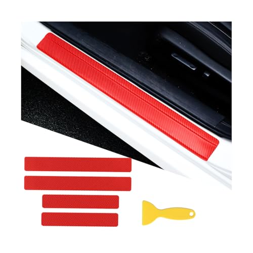 4PCS Car Door Sill Protector, 3D Carbon Fiber Vehicle Entry Edge Guard Trim, Anti-Scratch Automotive Threshold Sill Cover Strips Accessories, Universal for SUV, Sedan, Truck (Red) - color: Red