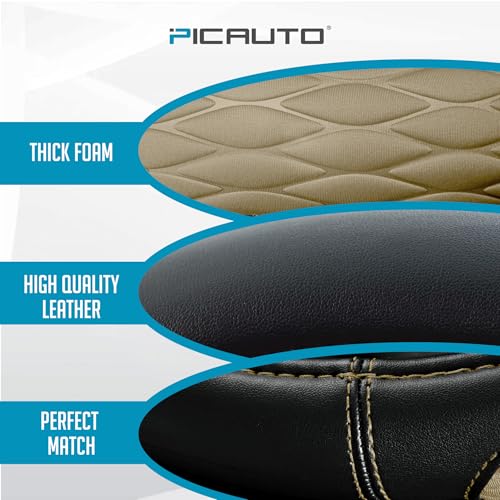 PIC AUTO Steering Wheel Cover, Beige Thick Rhombic Foam and Premium Leather, Universal 14.5-15.5 Inch Breathable Anti-Slip Steering Wheels Accessories for Men & Women - color: Beige