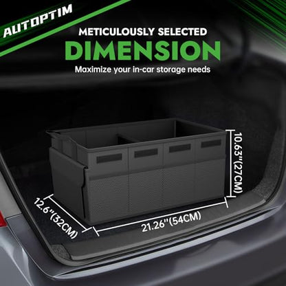 AUTOPTIM Car Trunk Organizer - 50L Collapsible Car Organizer with Non Slip Bottom for Groceries, Trunk Storage with Base Panel for SUV Sedan Van, 2 Compartments (Black, Small) - size: Small