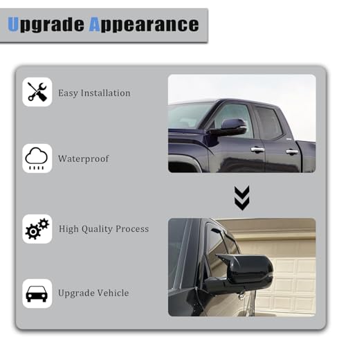 AUCERAMIC Stick-on Mirror Cover Caps Fit 2022-2024 for Toyota Tundra 2023-2024 for Sequoia 3.4L Door Side View Mirror Back Cover Cap Overlay (Glossy Black) - style: Glossy Black