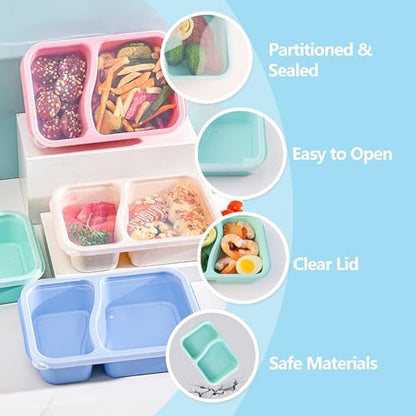Finorder 4 Pack Wheat Straw Containers, Colorful 2 Compartment Reusable Snack Bento Box Toddler, Rectangle Meal Prep Food Containers for Adults Office and Travel - color: 3 Wheat Straw-4 pack