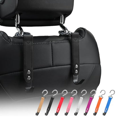 Car Hooks,Car Purse Hook,Car Headrest Hook 2 Pack Leather Headrest Hooks for car Accessories,SUS304 Car Bag Hooks(Black) - color: Black