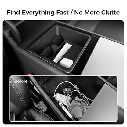 Center Console Organizer 5PCS Compatible with Tesla Model Y Juniper2026, Armrest Storage Tray, Hidden Storage Box, Cup Holder, Phone Holder – Interior Accessories for New Model Y/3 2025