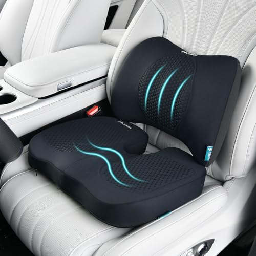FLORICH Car Seat Cushion and Back Support for Office Chair Memory Foam Chair Cushions Pressure Relief Seat Pads with Gel Massage Point Lumbar Support (Light Black) - color: Light Black, size: Cushion+lumbar