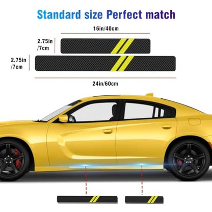 4PCS Door Sill Scratch Protector Stickers Compatible with Challenger Charger Car Threshold Protection Stickers Thickened Carbon Fiber Textured Leather Material Anti-Scratch（Yellow） - color: Yellow