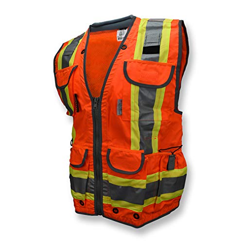Radians SV55 Hi Vis Type R Class 2 Engineer Safety Vest, Heavy Duty with Cargo Pockets, Padded Neck, Orange, Medium - color: Orange, size: Medium
