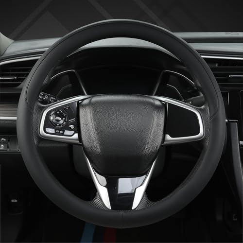 West Llama Thin Car Steering Wheel Cover, Universal 14.5-15 inch Nappa Leather Steering Wheel Cover, Ultra Thin, Anti-Slip, Breathable(Black-Standard Size) - color: D-Thin-Black, size: Standard size (14 ½''-15'')