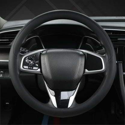 West Llama Thin Car Steering Wheel Cover, Universal 14.5-15 inch Nappa Leather Steering Wheel Cover, Ultra Thin, Anti-Slip, Breathable(Black-Standard Size) - color: D-Thin-Black, size: Standard size (14 ½''-15'')