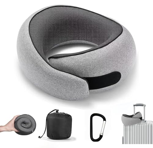 SZXYX Travel Pillows for Airplanes, 100% Pure Memory Foam Neck Pillow for Airplanes, Comfortable Breathable Cover, 360° Support Stowable Pillows for Sleeping, Car, Airport Travel Essentials, Max Grey - color: Grey