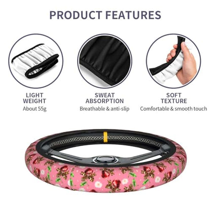 Cherry Flower Steering Wheel Covers Non Slip Neoprene Universal 15 Inch Steering Wheel Protector Car Cover for Men Women - color: Cherry