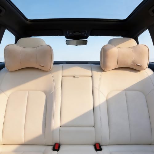 Carwales Car Neck Cushion Recliner Headrest Pillow for Office Chair Couch Memory Foam Lower Back Support Lumbar Pain Relief Ergonomic Design Extension Adjustable Strap Fits Driving Car Tan 1 Pack - color: Tan