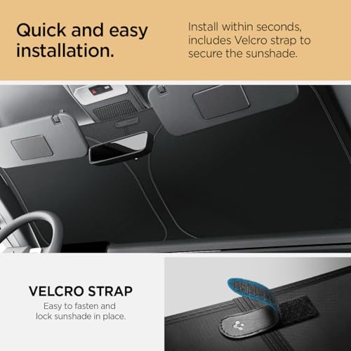 Spigen Triple-Coated CryoShade Front Windshield Sunshade (Reinforced Velcro Strap) Designed for Rivian R1T & R1S - size: Rivian R1s/R1t