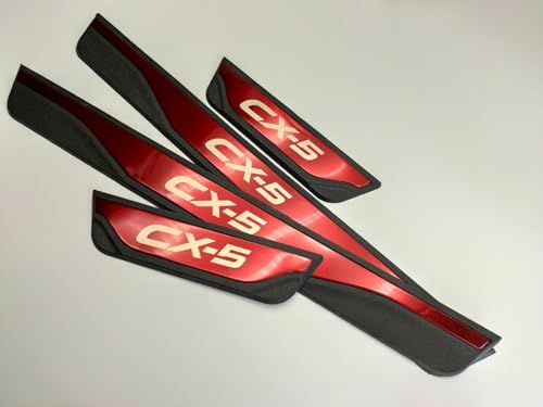 Door Sill Scuff Protector for Mazda CX-5 2019 2020 2021-2024 Accessories Parts, Black with ABS Plastic Threshold Strip Auto Accessory Kick Panels 4pcs Set (red)
