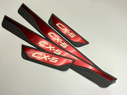 Door Sill Scuff Protector for Mazda CX-5 2019 2020 2021-2024 Accessories Parts, Black with ABS Plastic Threshold Strip Auto Accessory Kick Panels 4pcs Set (red)