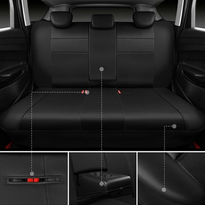 CAR PASS Leather Seat Covers Full Set Universal Water Resistant 3D Foam Back Support, Luxury Comfort Automotive 5 Seat Covers All Season Fit for SUV,Sedan,Van, Airbag Compatible Elegance(Pure Black) - color: All Black