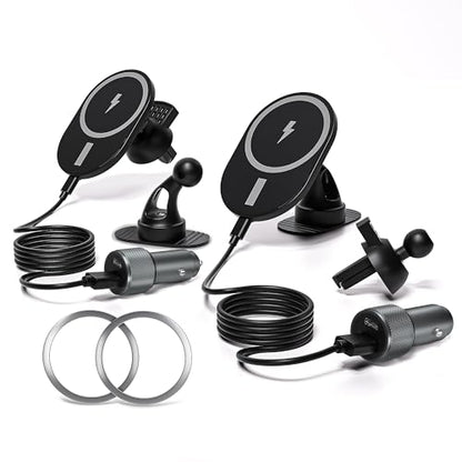 Car Phone Holder,2 Pack Magnetic Car Mount 15W-Qi Fast Wireless Car Charger Dashboard Windshield Vent Cell Phone Holder for Your Car Compatible with iPhone 17 Pro Max/17 Air/16 Pro/15 Plus/14/13/12/11