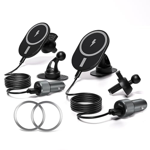 Car Phone Holder,2 Pack Magnetic Car Mount 15W-Qi Fast Wireless Car Charger Dashboard Windshield Vent Cell Phone Holder for Your Car Compatible with iPhone 17 Pro Max/17 Air/16 Pro/15 Plus/14/13/12/11