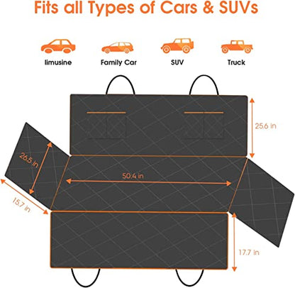 Dog Car Seat Cover for Back Seat, Waterproof Seat Protector Scratchproof Pet Hammock with 4 Bags Side Flaps, Washable Nonslip Backseat Protection for Cars Trucks and SUVs.