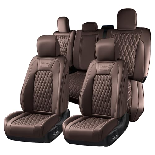 Coverado Premium Leather Full Set Seat Covers Waterproof Heavy-Duty Protectors Custom Fit for Ford F150 (2015-2026) F250/F350/F450 (2017-2026)-Coffee, Vintage Style, Scratch-Resistant - color: Brown-Z, size: Fullset