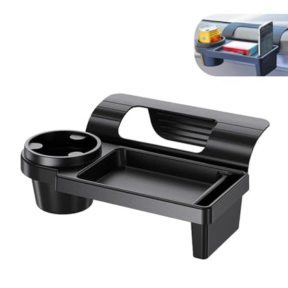 Car Window Storage Holder, Multi-function Cup Holder with Phone Slot & Storage Tray, ABS Anti-scratch Insert Extra Hanging Mount, Interior Organizer for Most Vehicles (Black)