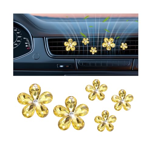 Zpana Bling Daisy Flower Car Air Vent Clips, 5PCS Sparkling Crystal Rhinestone Cute Vehicle Air Conditioning Clamp, Diamond Auto Air Outlet Clip Decor for Women Girls, Universal Fit (Golden) - color: Golden