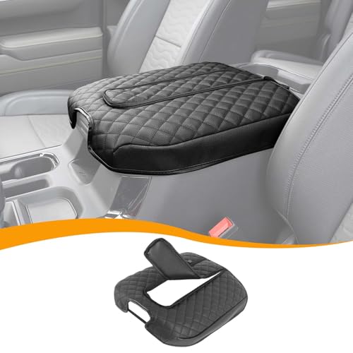 Armrest Pad Cover Car Center Console Protector Compatible with Chevrolet Silverado 2019-2024, for Suburban 2020-2024, PU Leather Console Lid Replacement, Black - color: Black B